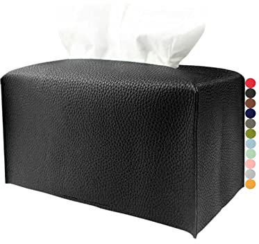 Große Taschentuchbox Abdeckung rechteckig - Übergröße Rechteck Taschentuchbox Halter mit unterem Gürtel [Jesmini, Schwarz] Moderner Leder Langer Taschentuchhalter für Badezimmer/Auto/Büro Dekor