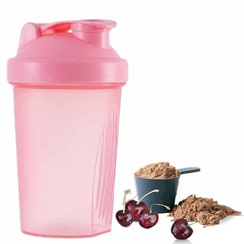 400ml, Protein Shaker Bottle, with Wire Mixing Ball, Leak-Proof, BPA Free, Perfect for Mixing Powdered Shakes, Dishwasher Safe - Pink