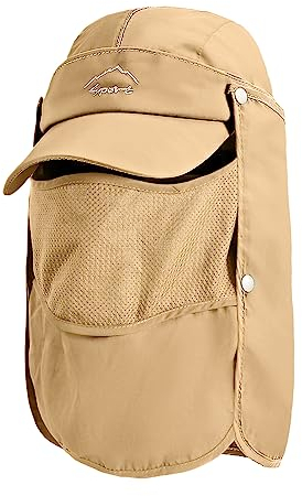 TAGVO Chapeau de Soleil avec Cou Couverture Faciale, UPF 50+ Chapeaux de Pêche Respirants, Pliable Séchage Rapide Camping Randonnée Voyage Casquettes visières pour Hommes Femmes - Taille Universelle