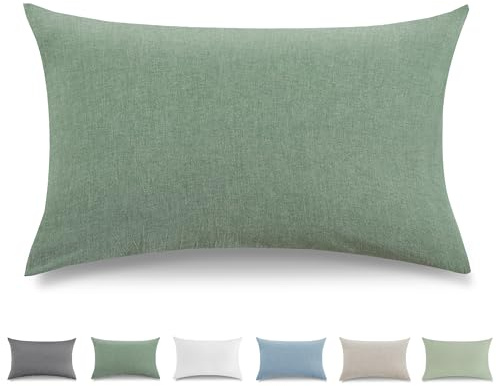 TOCOMOA Kissenbezug 50x70 cm 2er Set, Gewaschene Baumwolle Kissenbezüge | Oeko-TEX Zertifiziert, hautfreundlich weicher und Atmungsaktiv, 100% Baumwolle, Grün, mit Reißverschluss,Heimdekoration