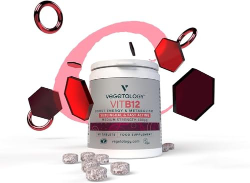 Vegetology Vitamin B12 Sublingual, 100mcg, Fast Acting Tablets, Cruelty Free, Fermented Source, Vegan Friendly, Boosts Energy and Supports Brain Function, 60 Day Supply
