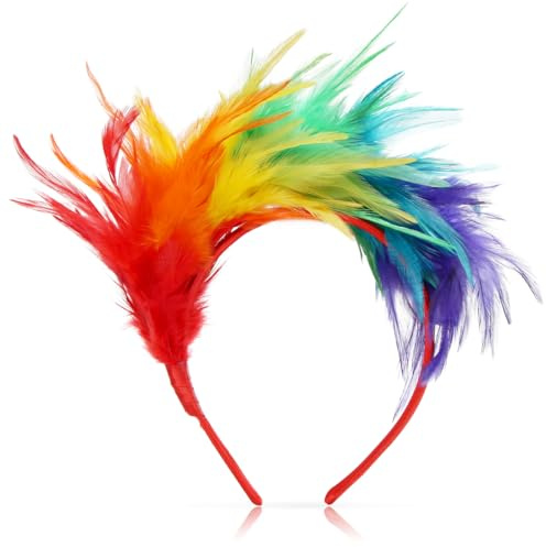Aurasky Feder Stirnband, Regenbogen Haarreif, Feder Haarschmuck, Papagei Haarband, Kopfschmuck 20er Jahre, Haarreif für Halloween Fasching Karneval Cosplay Hochzeit Party