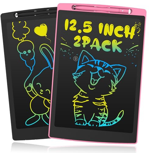 HAPPYMATE LCD Writing Tablet for Kids 12.5 Inch, Doodle Pad, Colorful Writing Board, LCD Drawing Board Erasable,Toys for Kids, Birthday Day Gifts for 3 4 5 6 7 8 Year Old Girls Boys, Blue (Black+Pink)