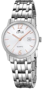 LOTUS Reloj Mujer Analógico de Acero Inoxidable 316l Plateado | Movimiento de Cuarzo, Cristal Mineral de Alta Resistencia, Resistente al Agua 5 ATM, Calendario, Special Prices 18961/1
