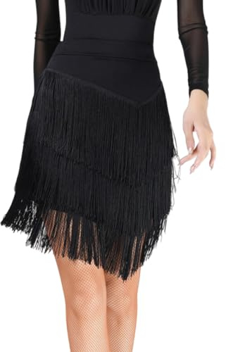 GeRRiT Quasten Latin Dance Rock Kleider, Frauen Party Latin Dance Kleid Tanzkleidung Kostüm Outfits Für Tango Chacha Salsa Samba Rumba,Schwarz,S