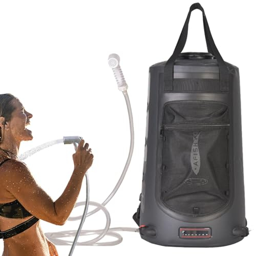 Teksome Outdoor-Duschtasche, 20 l, solarbetrieben, Camping-Dusche, Wassertasche, Netztasche, auslaufsicher, Schultertrage, Campingausrüstung für Wandern, Reisen, Rucksackreisen