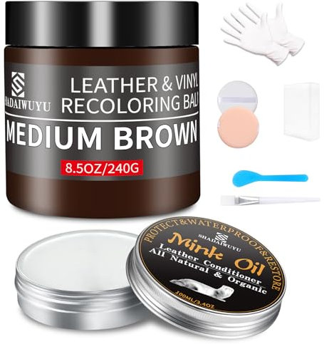 Marrón Medio Reparador Cuero con 100ml Cuidado de Cuero,Cuero Liquido Reparador Pintura para Cuero para Reparar el Desgaste y las Marcas en Sofás,Vinilo,Asientos de Automóvil y Zapatos de Cuero