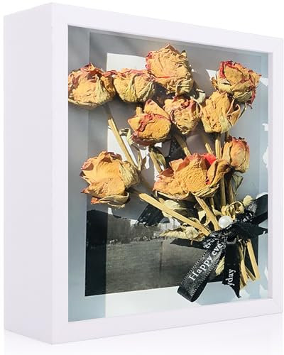 ASelected 3D Shadow Box Frame 8X8 Inch,White Deep Picture Frame,Deep Frame Display Box With Glass For Objects Photos, Crafts, Souvenir, Baby Items,Flowers,Medals,Tickets,For Wall Hanging Or Desktop