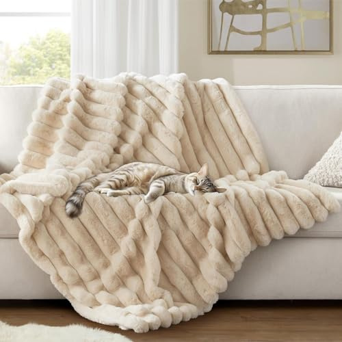 Lanqinglv Kuscheldecke Flauschig Decke Beige,Super Warme Plüsch Decke Wohndecke Dick,Flanell Decke Winter Couchdecke Überwurfdecke Sofadecke Tagesdecke Für Bett Couch,130x150 cm