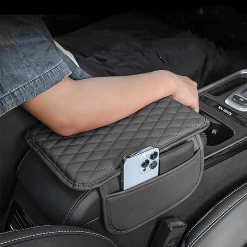 MIOLOE Auto Armlehne Abdeckung,Universal Leder Auto Mittelkonsole Abdeckung Memory Schaumstoff Armlehne Abdeckung Kissen mit Organizer Taschen Auto Innenraum Zubehör (Schwarz, Standard)