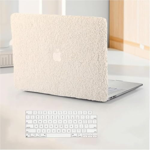 BYCeKe Compatible for MacBook Air 13.6 inch Case 2025 2024 2023 2022 M4 A3240 M3 A3113 M2 A2681, Soft Fluffy Fuzzy Plush Faux Fur Cream Leather Hard Shell Case&Keyboard Cover for Mac Air 13.6, Beige