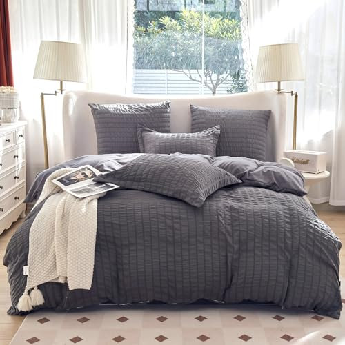 Amolavet Seersucker Bed Linen Grey 135 x 200 cm