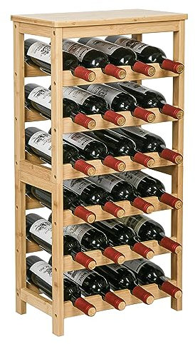 VASMIA Weinregal aus Bambus für 24 Flaschen, Flaschenregal mit 6 Etagen für Keller,Küche, Bar, Esszimmer, Flaschenhalter Holz mit Tischplatte 41 x 24 x 81 cm,Natürlich