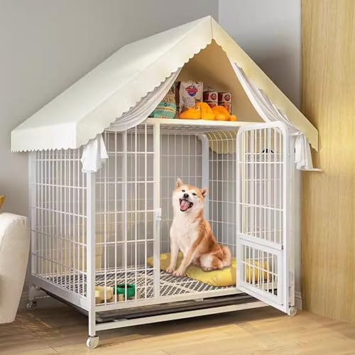 Dekorative Haustierkiste für den Innenbereich, kleine Hundehütte, Möbel-Hundekiste mit Stauraum + Tablett + Rollen, Dicke verstärkte Vierkantrohre, geeignet für mittelgroße und kleine Hunde