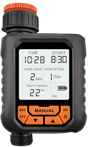 Sprinkler -Timer, programmierbarer Wassertimer 1 Outlet Yard Lawn Manual Automatischer Wate -Timer mit LCD -Bildschirm für Gartenschlauch Outdoor Soaker Schlauch (Mit Regensensor)
