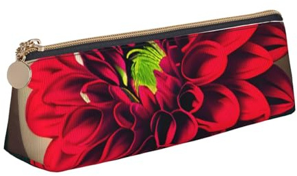 Zhuanyun Holzbrett Retro Blume Rot Dahlie Druck Dreieck Leder Schreibwaren Aufbewahrungstasche Multifunktionale Kosmetiktasche für den täglichen Gebrauch