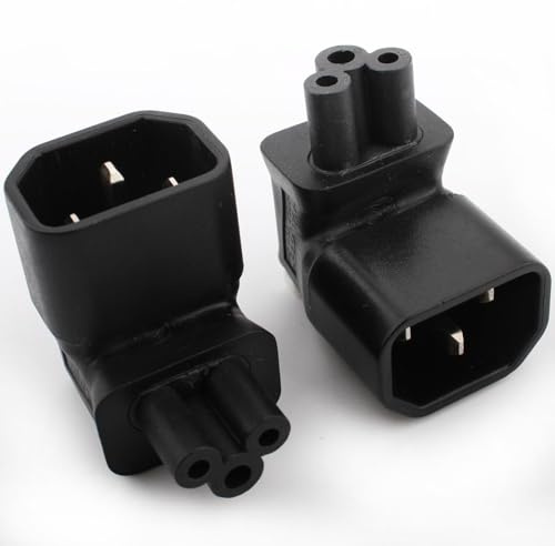 VISSQH 2 x 90 gradi Connettore di Adattatore prolunga alimentazione da IEC 320 C14 Maschio a C5 Femmina 3 spine (nero)
