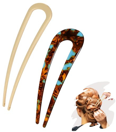 Xiwlaikeqi 2PC French Prestige Hair Pin,Lialys Hairpin,French twist Hair Pin for Variety Occasions, Gold Tortoiseshell Hair Clips for Women Girls