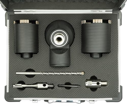 WEFARU Profi Diamant Dosensenker Set Ø 68 & 82 mm mit Staubabsaugung | Dosenbohrer inkl. Adapter & Zentrierbohrer | Für Trockenbohrung in Mauerwerk, Ziegel, Porenbeton