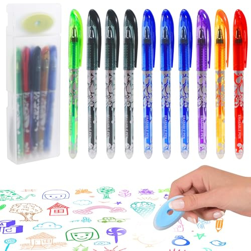Axinost 10 radierbare Kugelschreiber und 2 Radiererbefinden. 3 blau, 3 schwarz, 1 lila, 1 grün, 1 orange und 1 rot. 0.5mm Tintenroller Löschbarer Gelschreiber Radierstift (Kappe-abziehendes Modell)