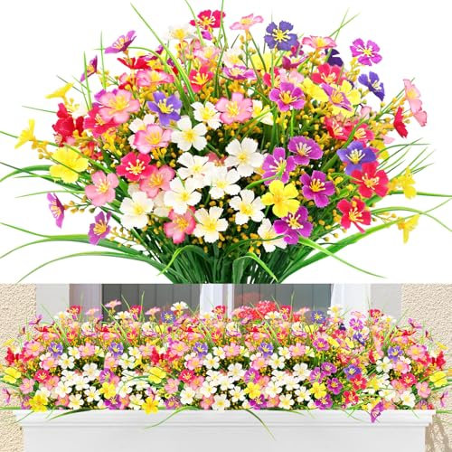 Yueshop 10 Bundles Artificial Flowers, UV-Resistant Artificial Plants Outdoor Realistic Faux Plastic Daisy Flower Fake Garden Plants Indoor Home Wedding Porch Window Box for Decor(Mulit)