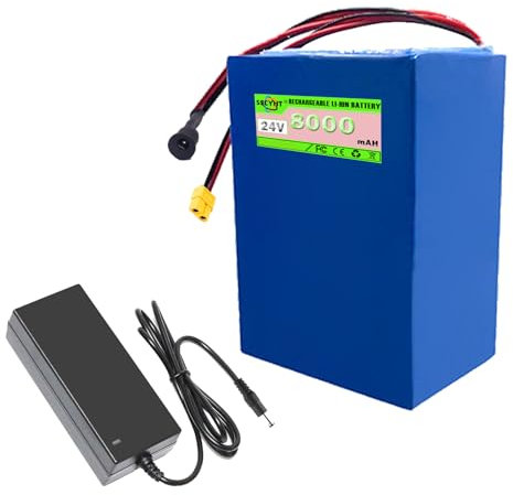 SSCYHT Batteria agli ioni di litio 24V 12Ah 8Ah 15Ah 25Ah 30Ah 20Ah Batteria al litio 24V 10Ah 5Ah Batteria ricaricabile per motori 250 W a 750 W con caricabatterie e BMS,24v8ah xt60
