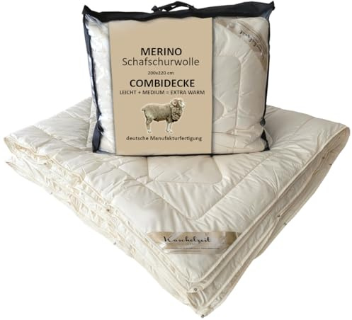 Meivita Merino Schafschurwolle Combi Bett - Vierjahreszeiten Decke in 200x220 cm