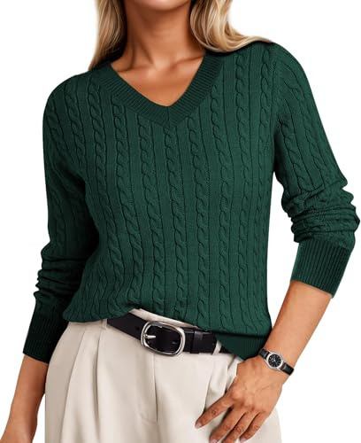IEEILULU Jersey Mujer, Jersey Punto Mujer, Cómodos Jerséis de Invierno y Otoño con Cuello en V, Jerséis de Punto Ligeros, Ropa Informal (FR/ES, Letras, XL, Regular, Regular, Verde)