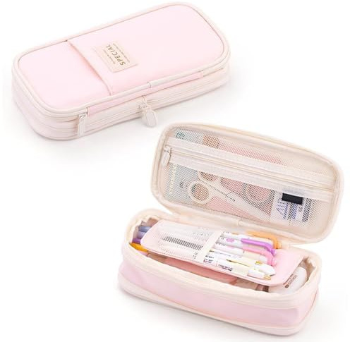 MLPKOI Pencil Case for Girls, Large Capacity Pencil Pouch Portable Stationery Multifunctional Pen Bag for School Office Supplies (Pink)