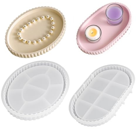Stampi in silicone, 2 stampi in silicone, forma ovale con scanalature, stampo in silicone per versare per resina Art produzione vassoio decorativo fai da te