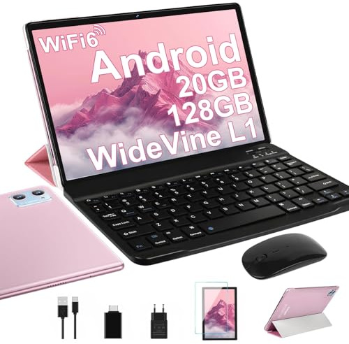 DEERTiME 2025 Tablet 10 Pollici Android, 20GB RAM+128GB ROM(TF 2TB), Octa Core/5G+2.4G Wi-Fi 6/Bluetooth 5.0/6000mAh/Widget/8MP+5MP/Widevine L1, GMS Tablet 2 in 1 con Tastiera e Mouse - Oro Rosa