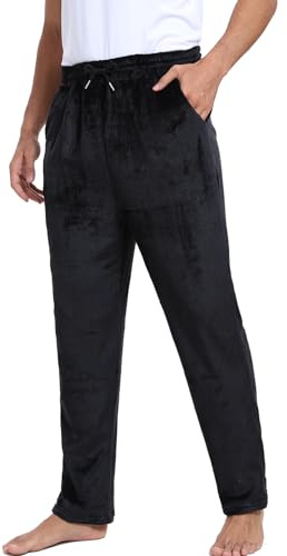 Yukiuiny Pantalon Polaire Homme Velours Thermique Hiver Chaud Pyjama Vêtements d'Intérieur Plaid Carreaux Vêtements Noël de Nuit Grande Taille Confortable Noir+Carreaux XXL
