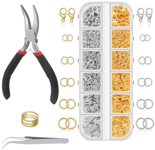 1390 Stück Biegeringe für Kettenanhänger und Halsketten | Biegeringe edelstahl mit Ringöffner und Schließer für DIY-Schmuckherstellung und Halskettenreparatur(Silber und Gold)