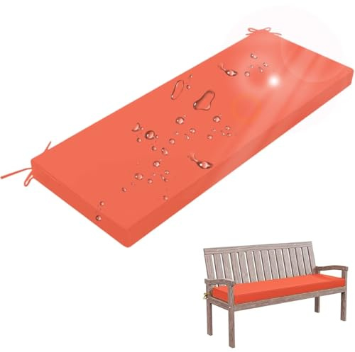 Bankauflage Bankkissen Outdoor, Sitzauflage Sitzkissen Bank 70x30x5cm, Wasserdicht Gartenbank Auflage, Hollywoodschaukel Kissen mit Bändern, Sitzauflage Sitzpolster Polster für Gartenmöbel, Orange