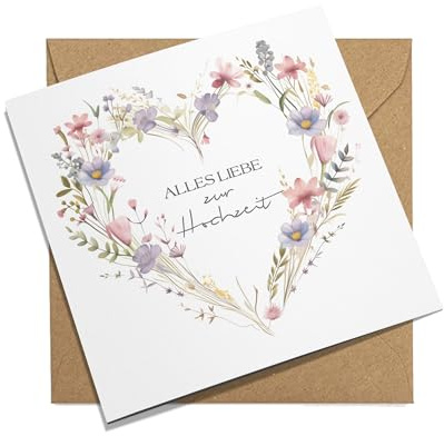 FORYOU24 Premium Hochzeitskarte mit Umschlag aus Kraftpapier - Karte Hochzeit - Glückwunschkarte zur Hochzeit Wedding Herz (KT_150)