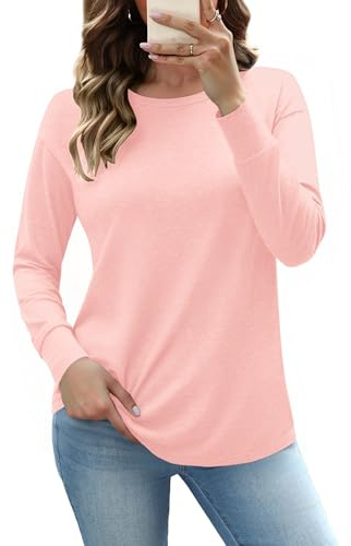 Totatuit Crew Neck T-Shirt Sweatshirts for Women UK Loose Fit Long Sleeve | Soft T Shirt Ladies Longline Tops Shirts Crew Neck Pullovers Fall Winter For Jeans Leggings Layering