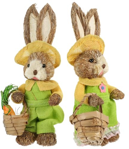 Toyvian 2 Piezas Figuras de Conejo Tejidas Mano Decoración Rústica para Jardín y Hogar de Estatuas de Conejo de Paja para Pascua y Primavera