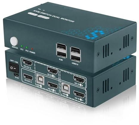 Switch KVM con supporto 4K, e for la commutazione del doppio display di due computer. Aumenta la tua efficienza multitasking,Cambia senza problemi