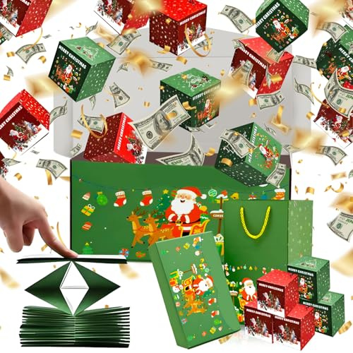 18Pcs Surprise Explosion Gift Box, Christmas Money Gift Boxes for Cash Pop Up, Unique Reusable Folding Bouncing Envelope for Xmas Party & Family Gifts (9 Red + 9 Green Bounces, Green)