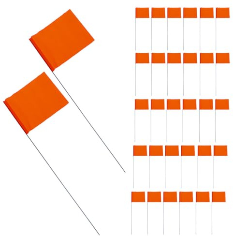 Housoutil Lot de 60 Drapeaux d'Irrigation Orange avec Piquets en Fil d'Acier Robustes pour Balisage de Jardin et Pelouse Marquage Précis pour Arrosage Automatique et Repérage Topographique