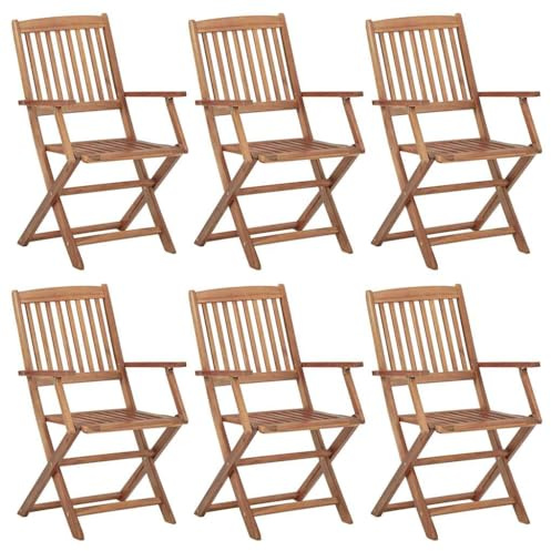 Holamys Klappbare Gartenstühle 6 STK., Massivholz Akazie geölt, 54,5x57,5x91 cm, Bequeme Balkonstuhl Set, stabile Outdoor Stühle für Terrasse, wetterfest