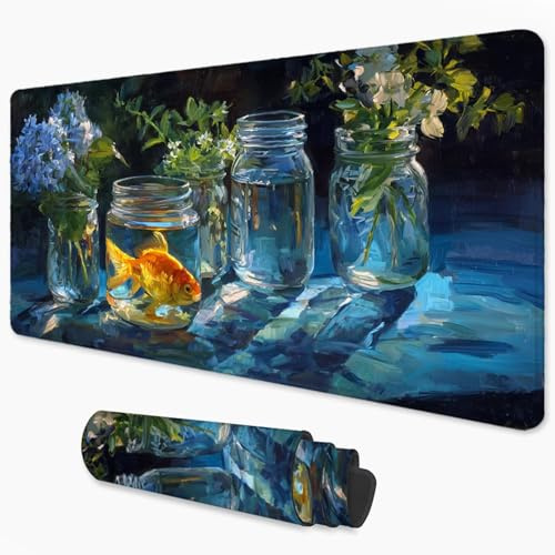 Alfombrilla Ratón Amarillo Mouse Pad 800x300 mm, Grande Alfombrilla Gaming Koi con Superficie Especial Que Mejora la Velocidad y la precisión, Mousepad Impermeable para Gamers, PC y Portátil 3Y-920