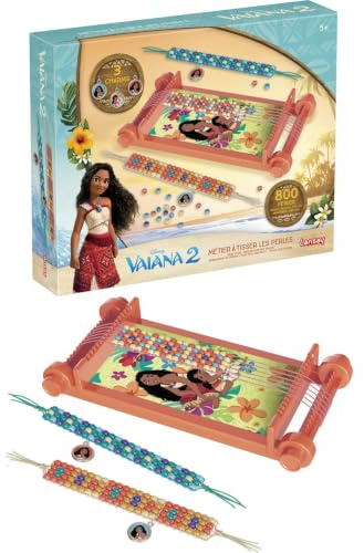 Lansay - Vaiana 2 Perlenwebrahmen - Armbänder Gestalten - Ab 5 Jahren | Bastelaktivität - 800 Bunte Perlen, 4 Fäden und 3 Charms Enthalten - Verziertes Gestell zum Film - Disney Lizenzprodukt