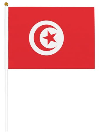 Tunesische Flagge, Handflaggen, 14 x 20,8 cm, 10 Stück, geeignet für Partys, Feiern und alle Arten von Veranstaltungen.
