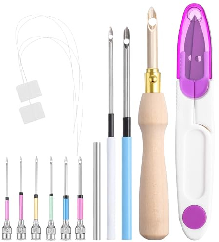 13Pcs Punch Needle Tool Adjustable Punch Needle Embroidery Kit for Beginner | Wooden Handle, Embroidery Pen, Needle Punch Kit, Floss Cross Stitching, DIY Craft Decoration, Gift
