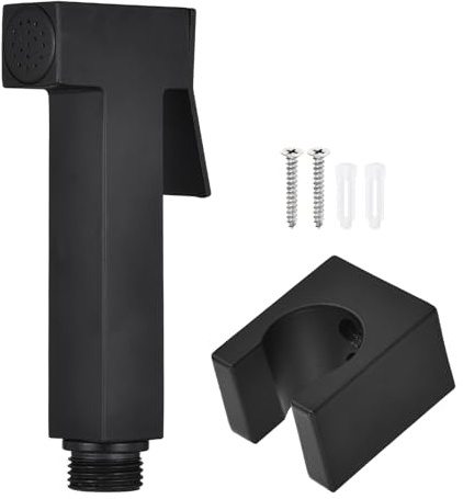 sourcing map Handheld Bidet Sprayer, Water Pressure Control Adjustment Bathroom Sprayer with Bidet Holder and Screw for Toilet Bathroom Kitchen Flushing Washing Cleaning, (Square, Black)
