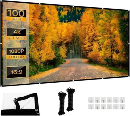 Tarent Leinwand Beamer 100 Zoll, 16:9 HD Projektionsleinwand 220 × 124 cm, faltbar & knitterarm, tragbare Beamer Leinwand für Heimkino, Garten, Camping und Büro
