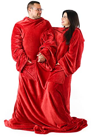 MostroMania Coperta Rossa XXL con Maniche per Coppie, Telo per Due, Vestaglia per Coppie, Accessori Casa da Divano