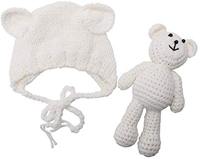 Matissa nyfödd baby, virkad stickad kostym, fotografering, rekvisita, baby, björn, hatt och docka, set (vit)