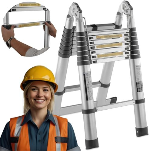 Teleskopleiter 3,2M (1,6M + 1,6M), Gelenkleiter, Klappleiter, Mehrzweckleiter, Leiter aus hochwertigem Aluminium, max. 150 kg 320cm